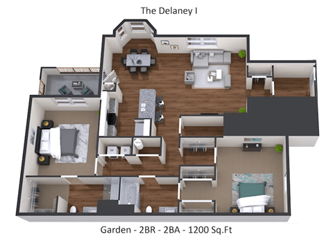 Floor plan for 2 beds, 2 baths